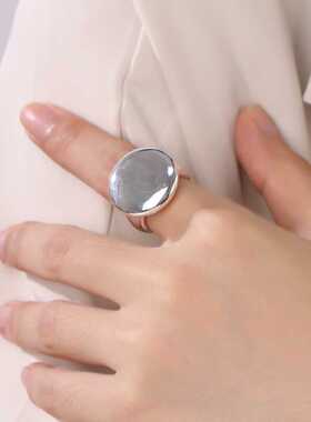 圆形3D素圈平面戒指925银夸张