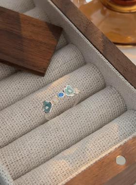 冰川薄荷超显白贝母珐琅蓝色戒指