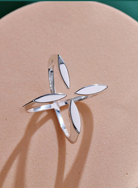 交叉戒指925银幸运花瓣简约女士