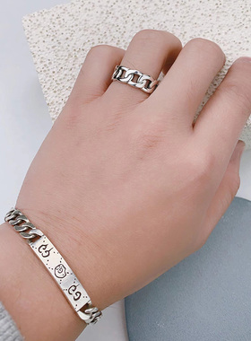 编织指环古罗珠宝925银简约情侣