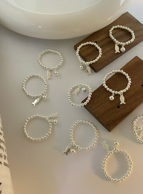 小鱼球球松紧绳戒指s925纯银简约