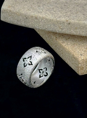 四叶花拉丝通体缎带指环纯银韩国