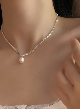 古罗珠宝s925纯银珍珠锁骨链女款