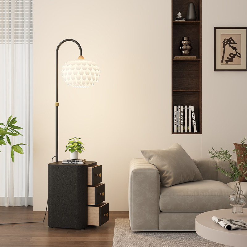 奶油风卧室床头柜落地灯客沙发边几现代装饰置物架一体氛围感台灯,淘宝优惠券,粉丝福利购,淘宝优惠卷