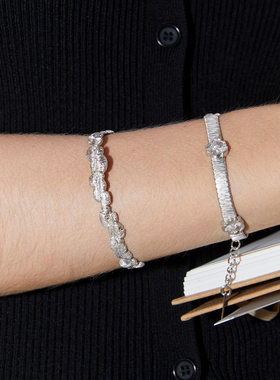 Mouhooland/暮后之地银标限定刺绣三花丝带手链925银镶培育钻石