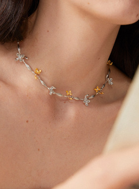 Mouhooland/暮后之地夏夜诗篇系列金银繁花项链小众设计锁骨链ins