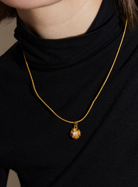 Mouhooland/暮后之地杏花系列虎眼石杏花编织项链金色小众设计