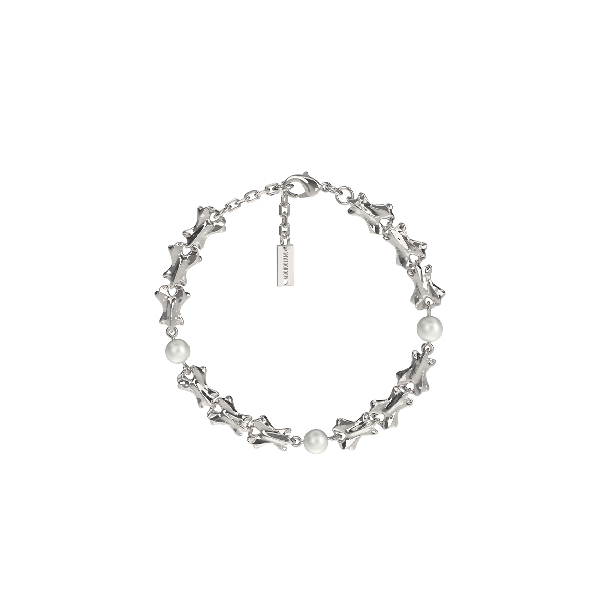 Mouhooland 珍珠链条手链于文文同款情侣原创925银异形骨手链 - 图3