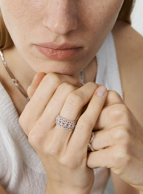 Mouhooland/暮后之地杏花镂空戒指925银指环情侣款食指戒小众设计