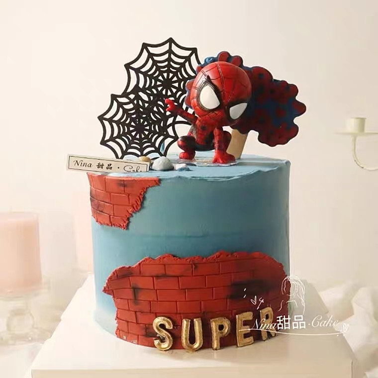 蜘蛛侠生日蛋糕装饰摆件插件网红抖音同款创意儿童蛋糕装饰摆件-图1