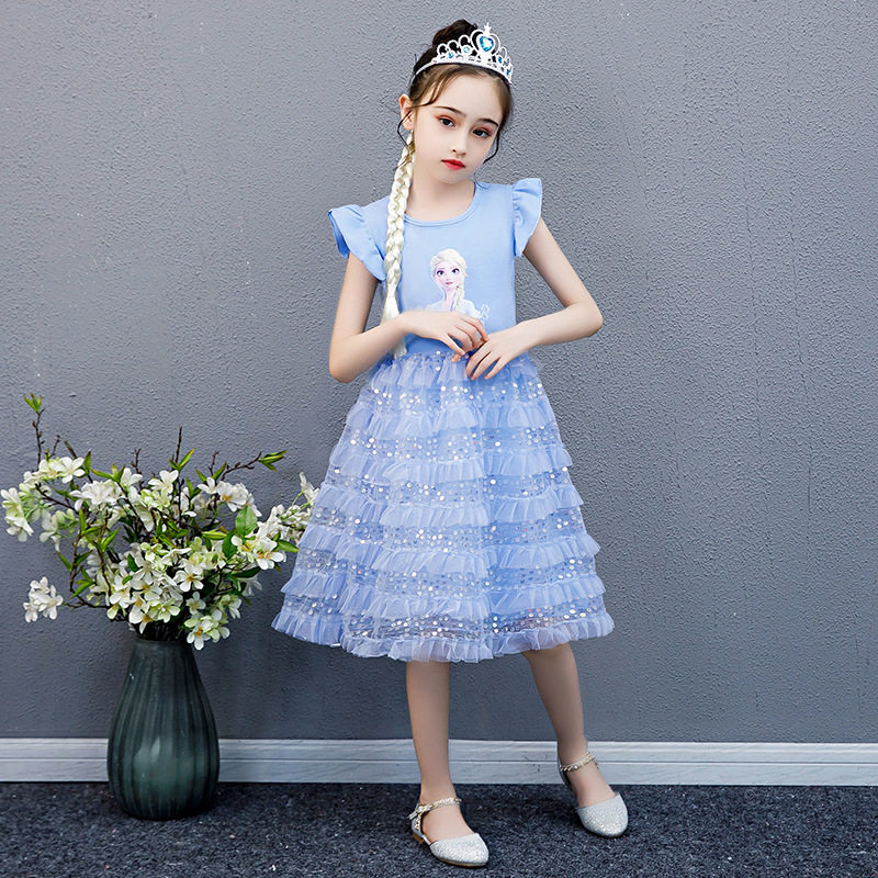 爱莎女宝宝夏款纯棉儿童粉色公主裙 玛贝娅民族服装/舞台装