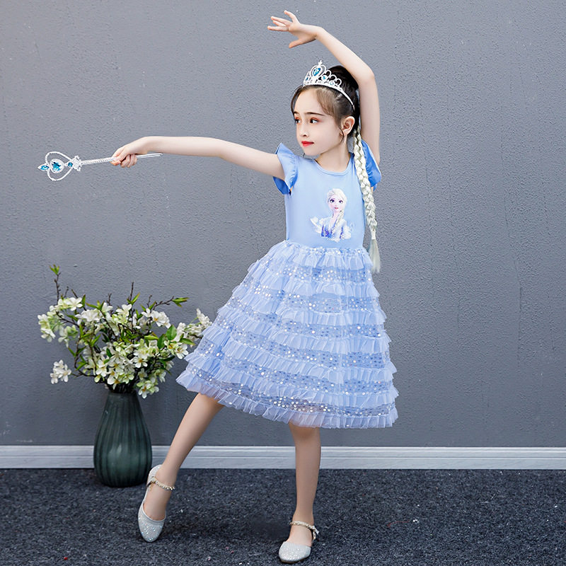 爱莎女宝宝夏款纯棉儿童粉色公主裙 玛贝娅民族服装/舞台装