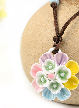 原创陶瓷花项链女甜美小清新长款