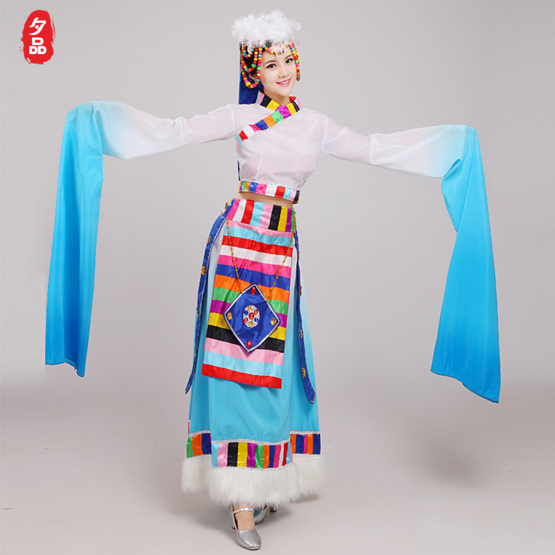 新款藏族水袖舞蹈演出服装女西藏 夕品民族服装/舞台装