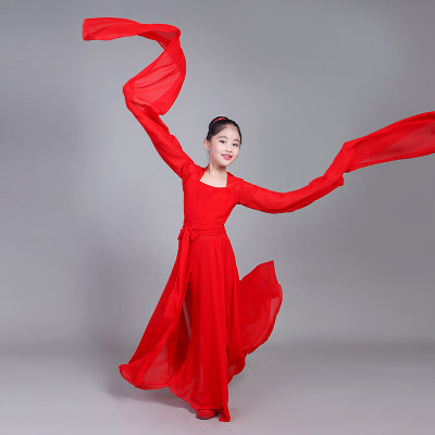 儿童新古典舞表演出服女童飘逸中国风少儿民族宫女扇子舞水袖惊鸿 虎窝淘