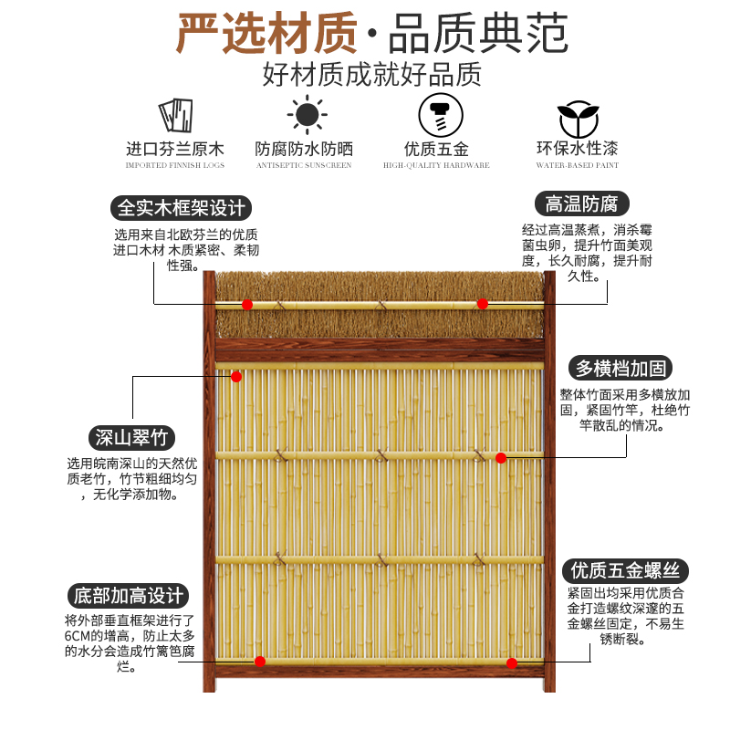 户外庭院栏杆阳台护栏露台栅栏室内围栏竹篱笆墙花园日式围挡隔断 - 图1