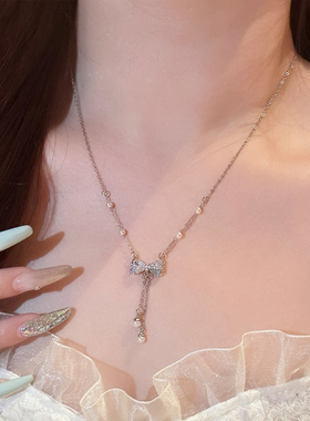 小红缇jewelry 蝴蝶珍珠流苏项链轻奢925银锁骨链温柔气质颈链女