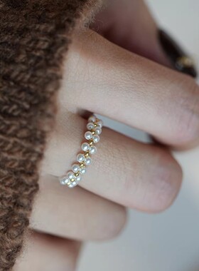 小珍珠戒指可调节轻奢高级感