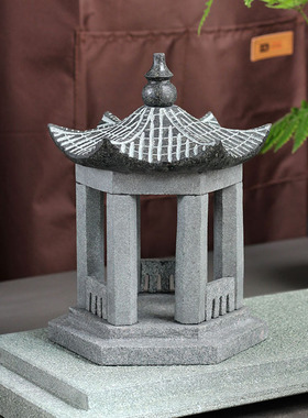 景观青石六角亭鱼缸假山造景创意