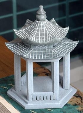 创意手工茶室假山鱼池天然青石亭