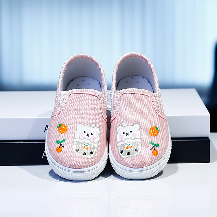 儿童帆布鞋2024春秋新款女童鞋子幼儿宝宝一脚蹬男童板鞋小熊韩系