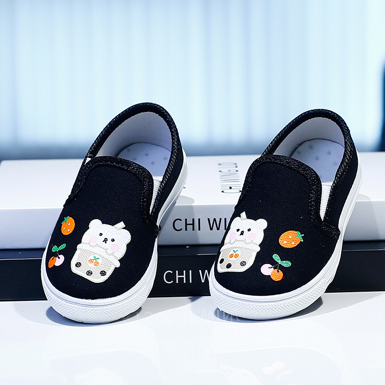 儿童帆布鞋2024春秋新款女童鞋子幼儿宝宝一脚蹬男童板鞋小熊韩系