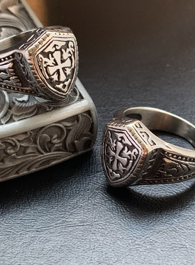 骑士徽章-十字钛钢朋克印章尾戒