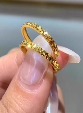 金店同款不褪色镀真金满天星碎冰冰戒指窄版宽版 送女友个性