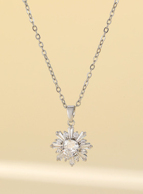 项链女雪花锁骨链简约时尚吊坠饰品钛钢项链不掉色情人节项链礼物