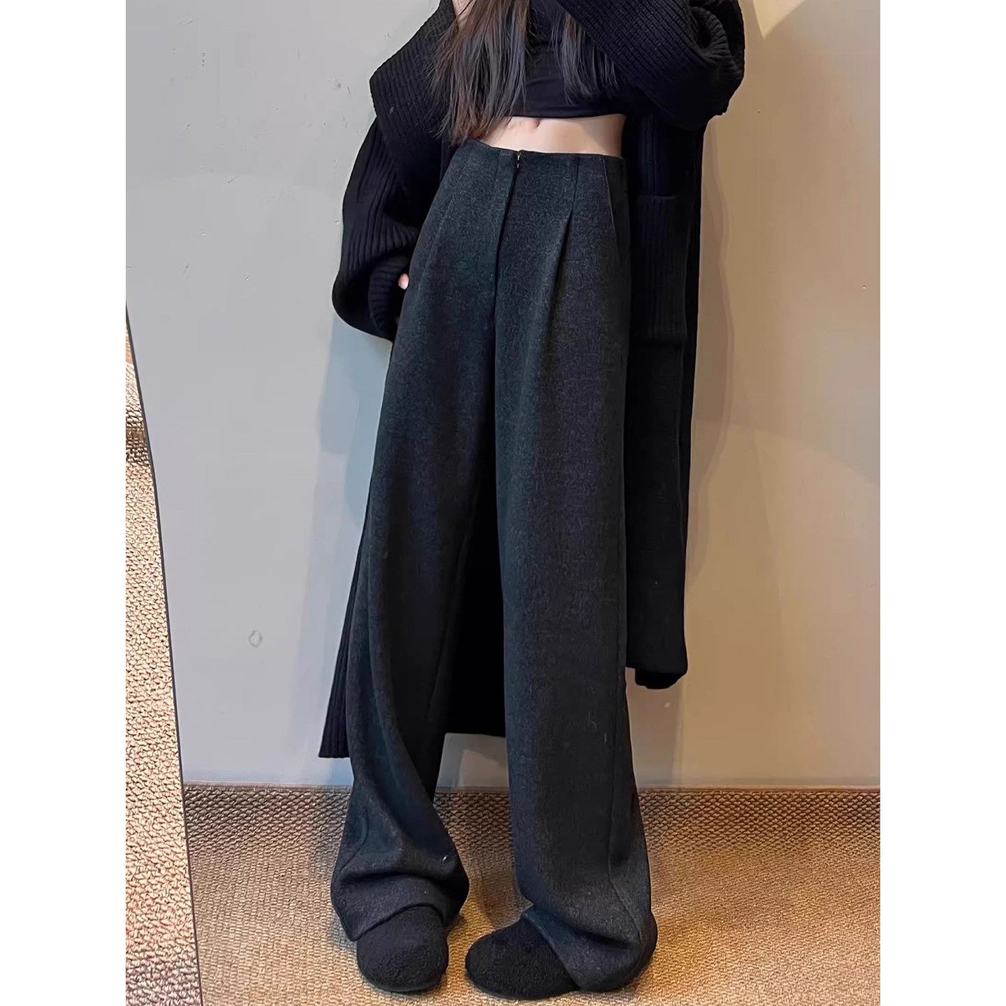 高个子加长灰色西装阔腿裤女秋冬加绒加厚高腰垂感休闲直筒糯米裤,淘宝优惠券,粉丝福利购,淘宝优惠卷
