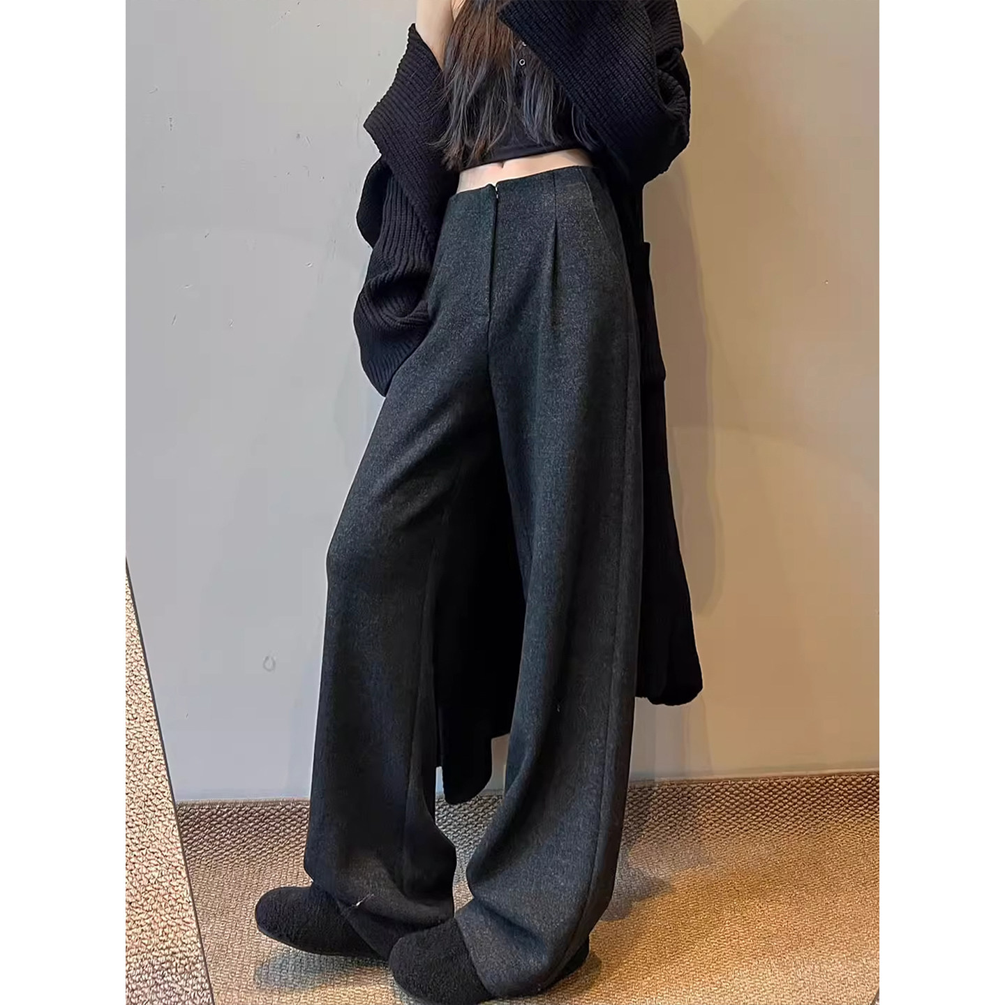 高个子加长灰色西装阔腿裤女秋冬加绒加厚高腰垂感休闲直筒糯米裤,淘宝优惠券,粉丝福利购,淘宝优惠卷