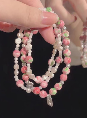 樱花粉手链天然珍珠甜美女