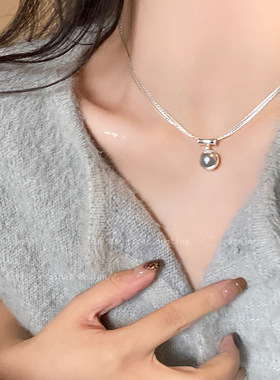 双面色珍珠吊坠毛衣项链女生秋冬轻奢小众装饰配饰2024新款卫衣链