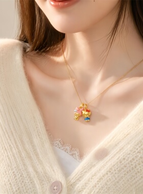 高品质新款HelloKitty美乐蒂双萌吊坠项链甜美卡通珐琅闺蜜礼物