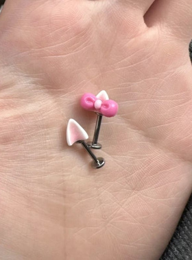 高品质版本蝴蝶结猫耳朵耳骨钉耳环恶魔钉可爱少女心轻奢简约