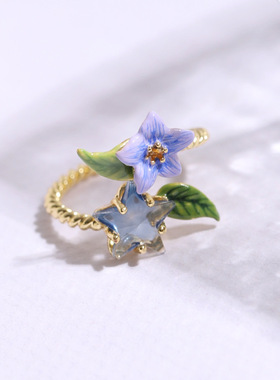 v金高版本茄梦茉语紫色茄子花星钻开口戒指花朵指环小红书同款