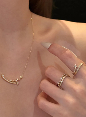 高品质新款星星蝴蝶结项链戒指百搭时尚套装饰品简约项链