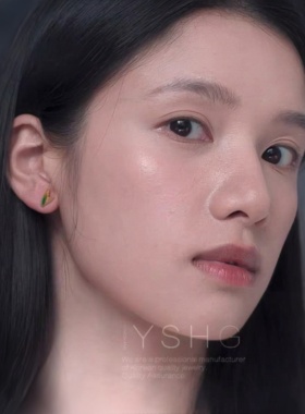 高品质新款野狗骨头苗靖同款耳环张婧仪竹叶耳钉绿色珐琅树叶耳饰