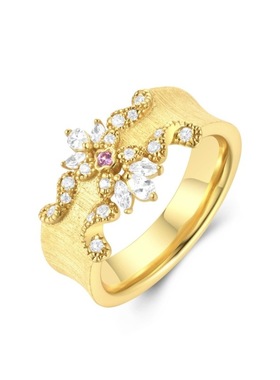 新款高版本高级感宫廷风拉丝工艺镶嵌锆石花边戒指精致指环