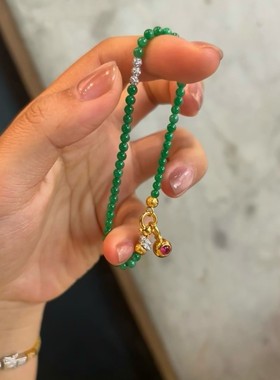 v金材质保色绿色玉髓圆球串珠手链女新中式气质手串简约手饰品