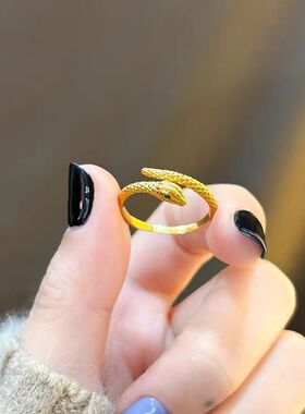 真金电镀高版本小金蛇缠绕戒指古法新中式蛇形生肖蛇指环