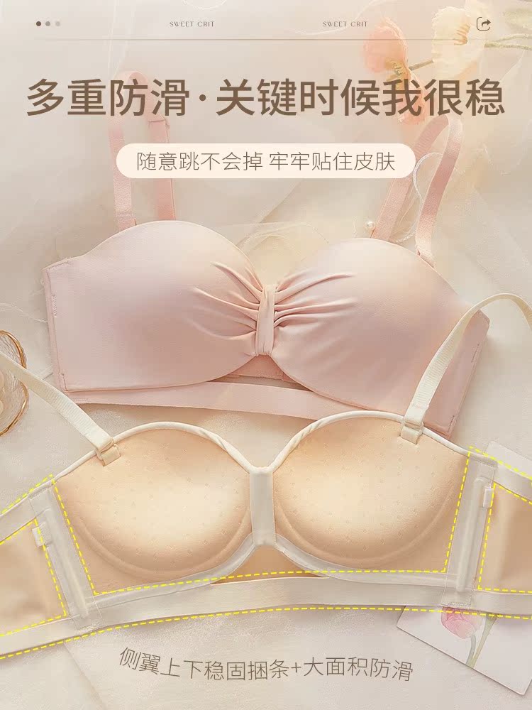 汕头内衣女小胸聚拢显大无痕无钢圈收副乳防滑无肩带美背文胸套装-图2