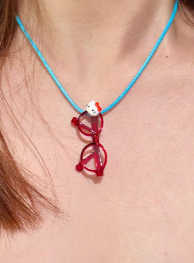 可爱创意kitty猫咪眼镜吊坠项链