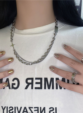 ins拼接十字架双层吊坠潮流项链