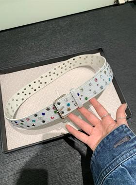 小众朋克复古白色金属扣女腰带