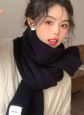 韩系红色针织保暖围巾女百搭