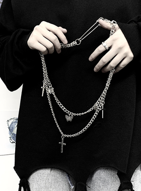古着Style.韩国INS潮流复古原宿蝴蝶十字架百搭项链+裤腰链男女潮