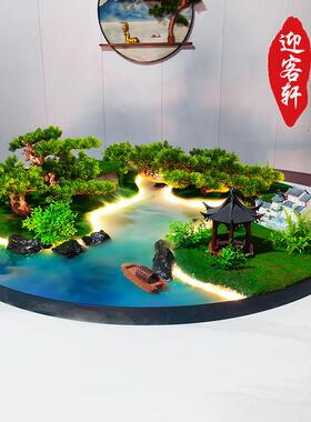 餐桌中间摆花喷雾化灯光遥控桌摆转盘圆桌转盘装饰景观盆景沙盘