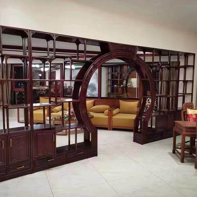 客厅月洞门实木博古架中式仿古月亮圆拱门隔断玄关柜多宝阁背景墙 - 图2