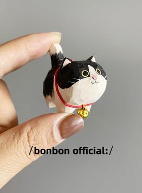 猫肥家润手工木雕奶牛猫摆件办公室桌面汽车装饰创意可爱生日礼物